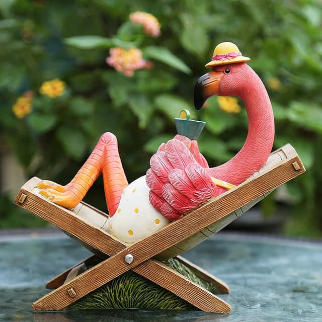 Detalle 2 de MUAMAX rosafarbener Flamingo-Gartenstatue aus Resin für Terrasse, Hof und Schreibtisch
