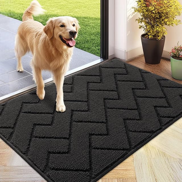 Detalle de Biscpro Door Mat 60x90cm (Indoor/Outdoor) – Washable Non-slip Dirt Trapper in Dark Grey