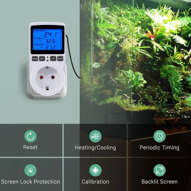 Detalle 2 de INKBIRD Plus digitales Terrarium-Thermostat mit Steckdose, Heizen/Kühlen, Timer und Sonde (NTC)