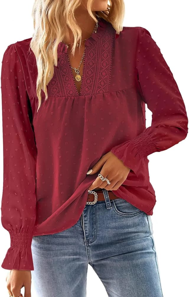Detalle de Falechay Boho Tops V Neck Swiss Dot 2026