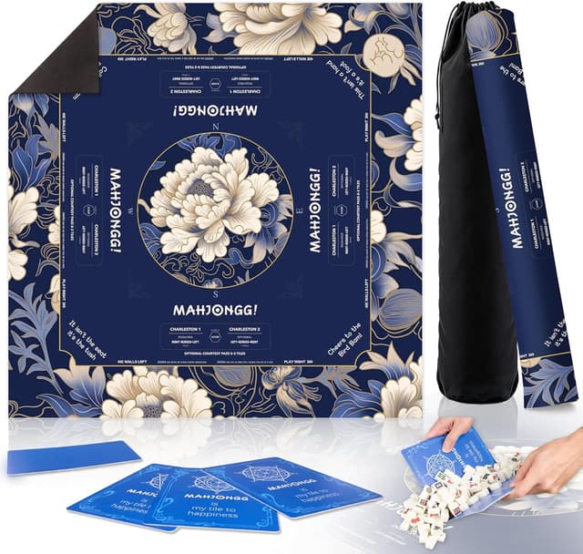 Detalle de HWZ Mahjong Mat with 4 Tile Mixers & Storage Bag (31.5x31.5-inch, 3.5mm) — Navy Blue