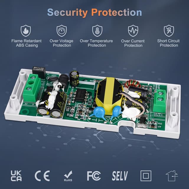 Detalle de DUSKTEC 24V LED Driver 15W (630mA) low-voltage transformer, AC 240V to DC 24V for LED strip lights & MR11/MR16 bulbs