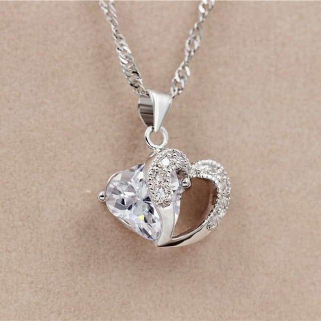 Detalle de Uloveido Halskette mit Doppelherz-Anhänger und Kristall (blau/rosa)