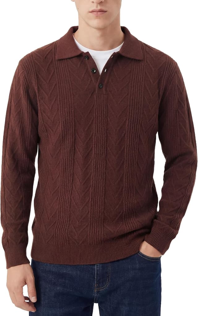 Detalle de GLESTORE Herren-Langarm-Poloshirt Casual mit Giraffen-Stickerei