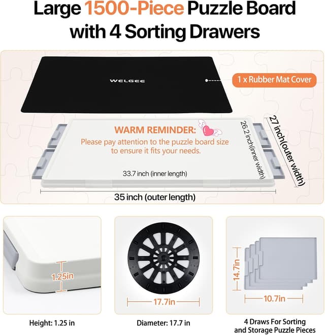 Thumbnail 1 de WELGEE 1500-Piece Tilting Rotating Puzzle Board 35x27
