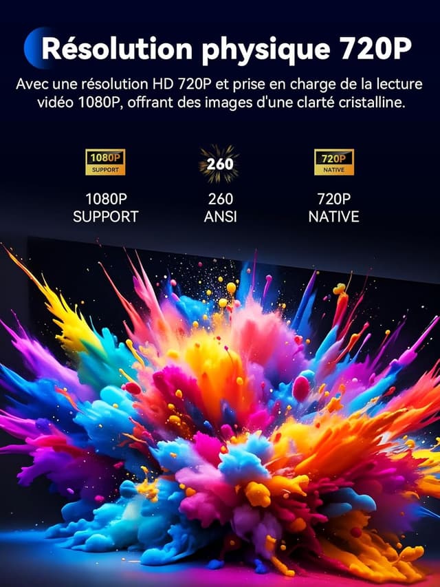 Thumbnail 6 de Soomfon Rétroprojecteur portable 1080P : mini vidéoprojecteur Bluetooth (attention audio) pour téléphone, HDMI/USB/TV Stick