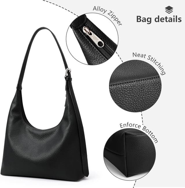 Detalle de KALIDI Vintage Vegan Leather Tote Bag with Zip – adjustable strap work & daily hobo bag