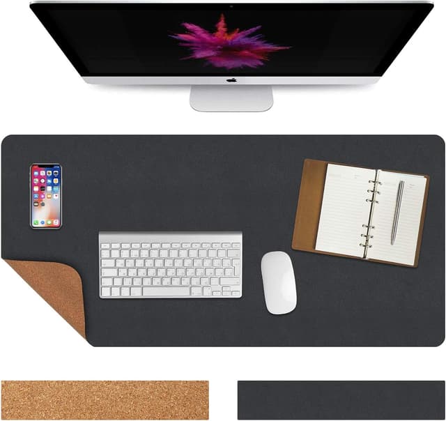 Detalle de Vicloon Cork Desk Mat (90cm x 43cm) – dual-sided PU leather & cork office desk pad