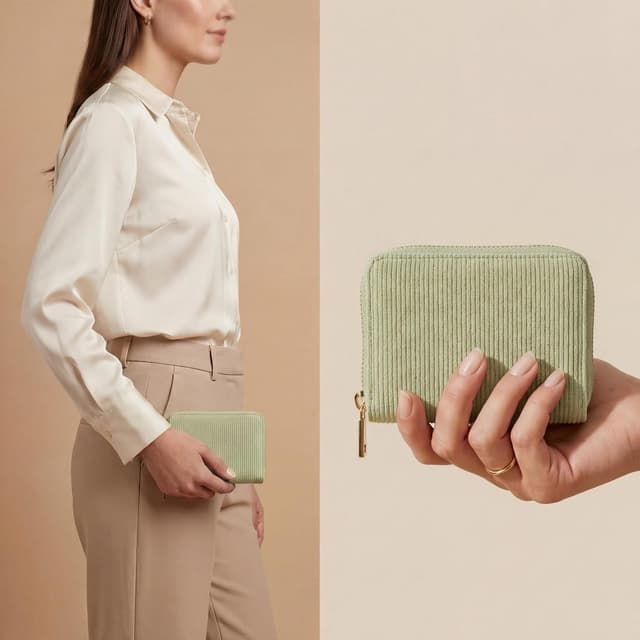 Detalle 2 de Milly Milk MillyMilk® Kord Geldbeutel FONDO in Pastellgrün – Mini Portemonnaie mit formstabiler Struktur