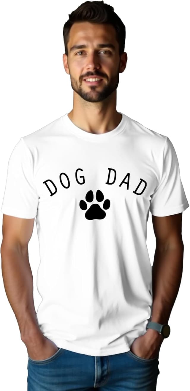 Detalle 2 de Qskall Dog Dad T-Shirt for Men with “DOG DAD” Paw Print (Funny Dogfather Tee)
