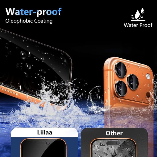 Detalle 2 de Liilaa für iPhone 17 Pro Max Sichtschutz: Privacy-Glasfolie inkl. Kameraschutz (2 Stück Sichtschutz, 1 Satz Kameraschutz)
