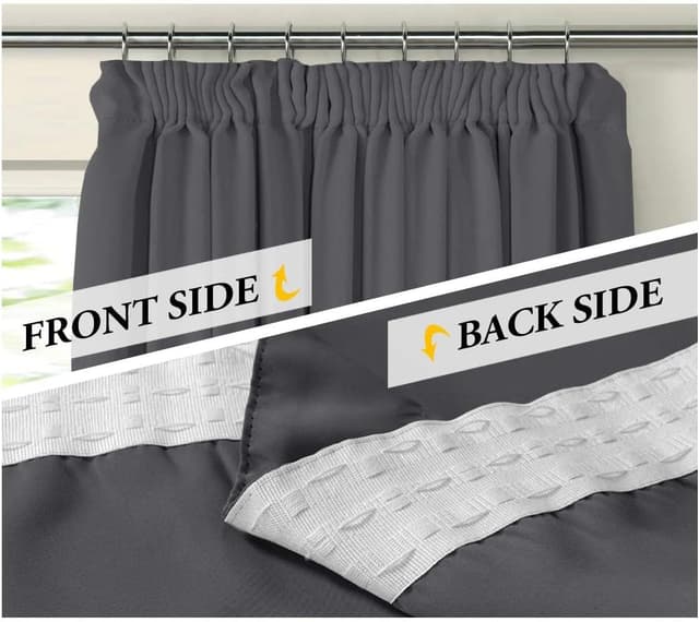 Detalle de BellaHills Super Soft Thermal Insulated Pencil Pleat Blackout Curtains (2 Panels) with Tie Backs, Charcoal Grey