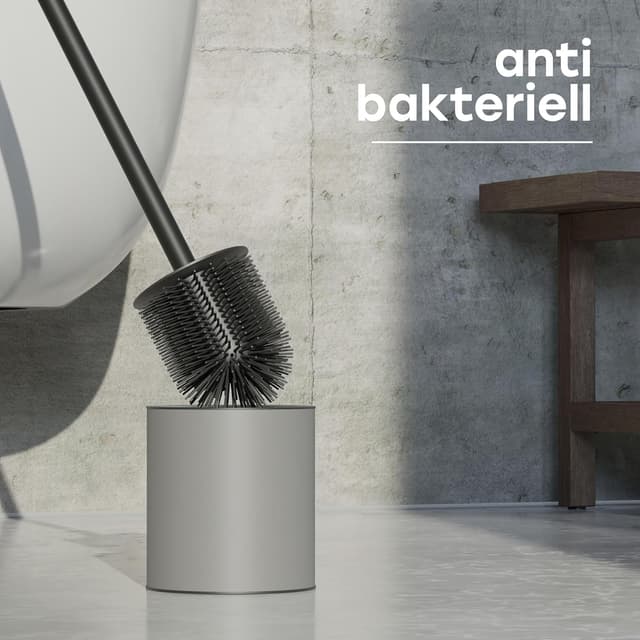 Thumbnail 4 de SAVEGA Klobürste aus Silikon & Edelstahl (grau) – antibakterielle WC-Bürste mit Spritzschutz und Halter