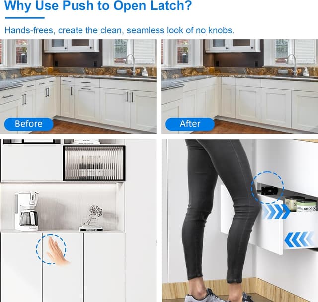 Detalle de Jiayi Apertura a pressione Push to Open con chiusura magnetica, 2 pezzi Push Pull per ante (alluminio, installazione adesiva)