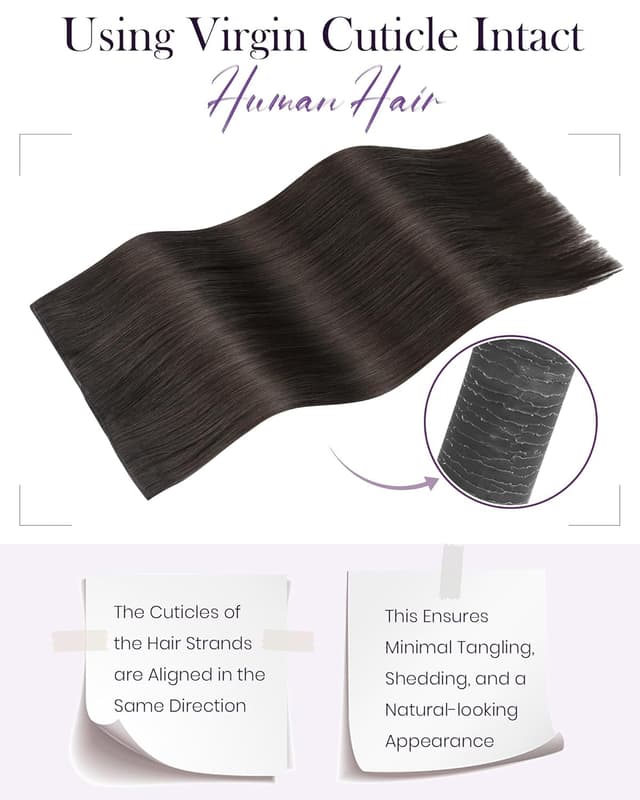 Detalle de LaaVoo Invisible Tressen Echthaar (Braun) – 55 cm lange Weft-Extensions aus Remy-Menschenhaar, 80 g