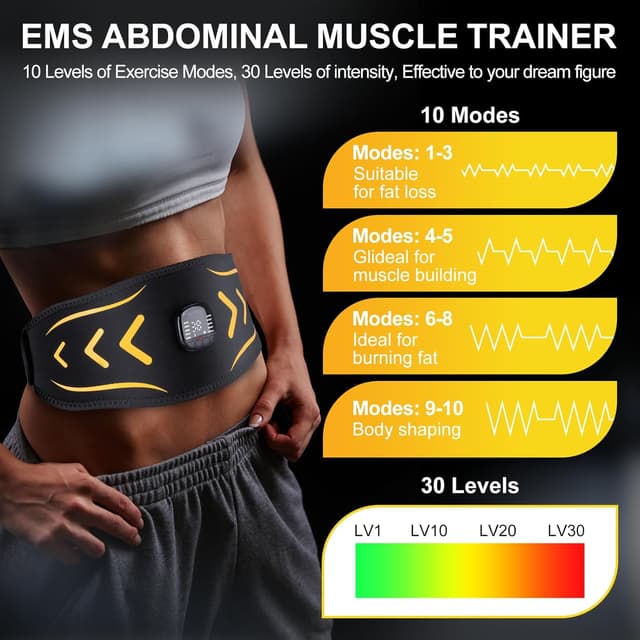 Detalle de Unegnel Elettrostimolatore Muscolare EMS per addominali (10 modalità, 30 intensità) ricaricabile USB-C