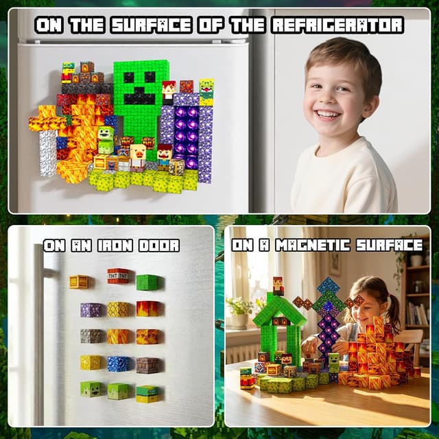 Detalle de Laoren Magnetic Building Blocks STEM Magnet Cubes (Lava Portal) – 300-Piece Set for Kids Ages 4–12