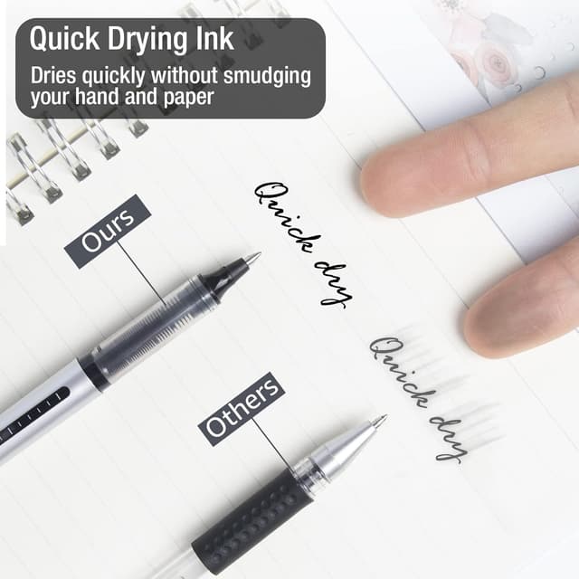 Detalle de APOGO 16-Pack Black Gel Rollerball Pens (0.5mm) – Quick-Drying for Notes & Sketching