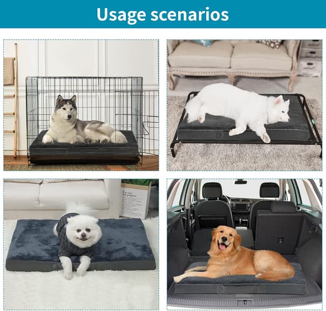 Detalle 2 de Nepfaivy Dog Bed – Large 90×60×7.5cm, Washable Waterproof Orthopedic Mattress with Removable Plush Covers, Dark Grey