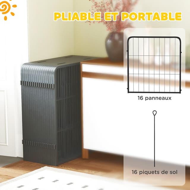 Detalle de PawHut parc pour chien pliable en acier 60H cm à 16 panneaux modulables avec 2 portes
