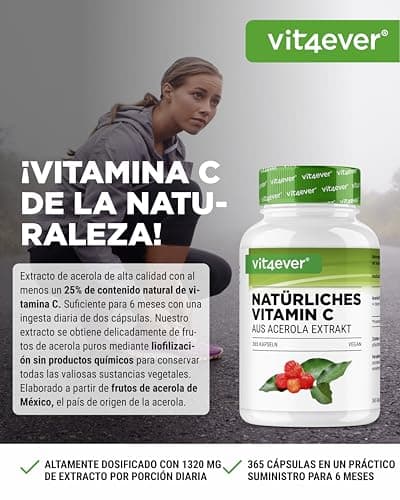 Detalle 2 de Vitamina C Acerola Natural Vegana de Alta Dosificación 🍒
