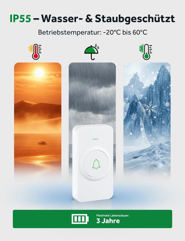 Detalle 2 de AVANTEK Kabellose Türklingel WA-11 (batteriebetrieben, IP55, 52 Melodien, 300 m)