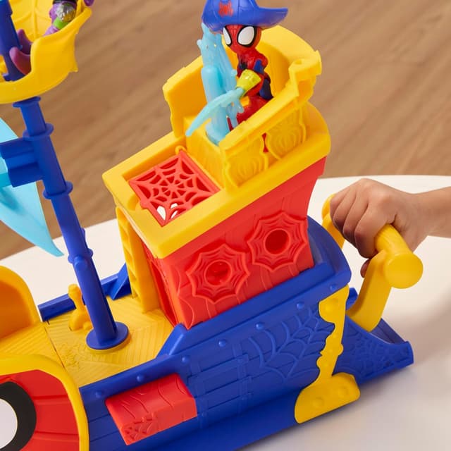 Detalle de Spidey and His Amazing Friends Marvel Water-Webs Webs Ahoy Pirate Ship Bubble Pirate Ship Playset (3-inch figures)