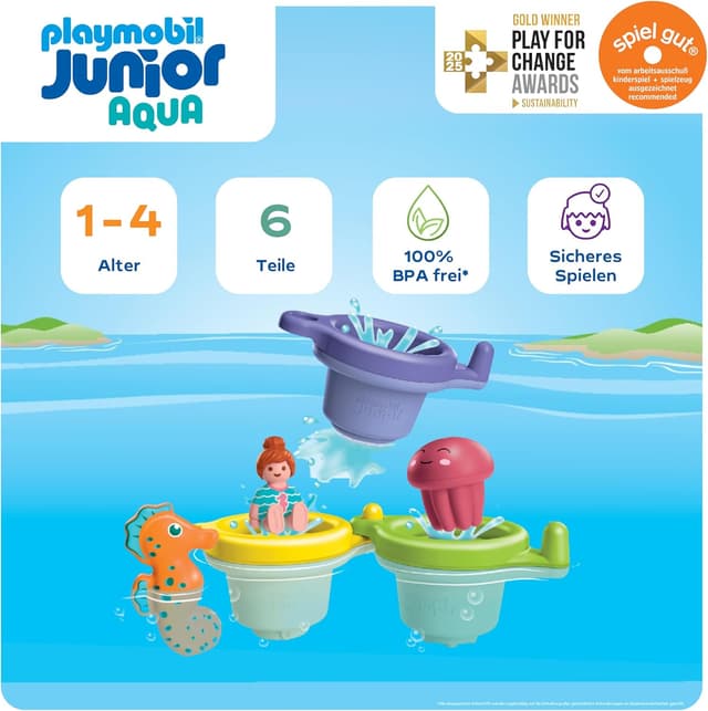 Detalle 2 de PLAYMOBIL JUNIOR Aqua 71776 Schwimmbecher-Set mit Wasserspaß ab 1 Jahr