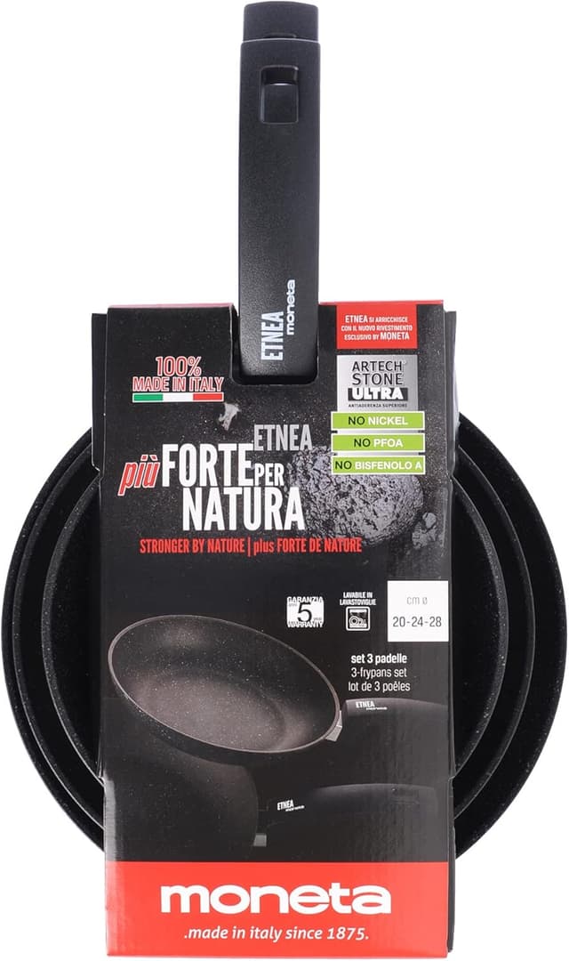 Detalle 2 de Moneta Etnea 3 padelle antiaderenti, 20 24 28 cm