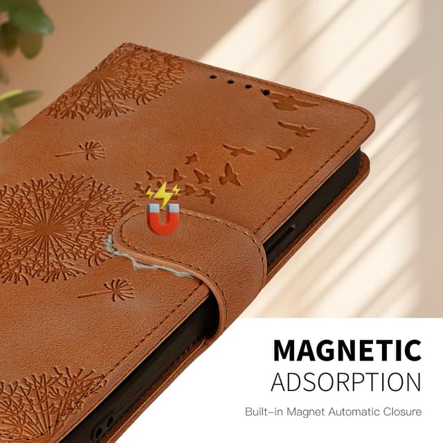 Detalle de Rostsant Handyhülle für Samsung Galaxy A25 5G mit Kartenfächern und Magnetverschluss (Löwenzahn, Violett)