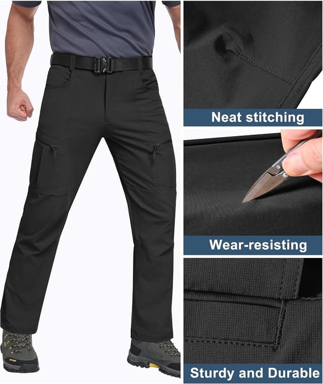 Detalle de Men’s Waterproof Hiking Cargo Work Pants (6-Pocket) — Lightweight Nylon Quick-Dry Outdoor Travel Pants