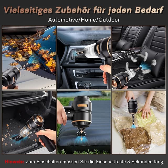 Detalle de MILFECH 4-in-1 Akku-Handstaubsauger (22.000 Pa, 3 Modi) für Auto, Haus & Tierhaare – kabellos
