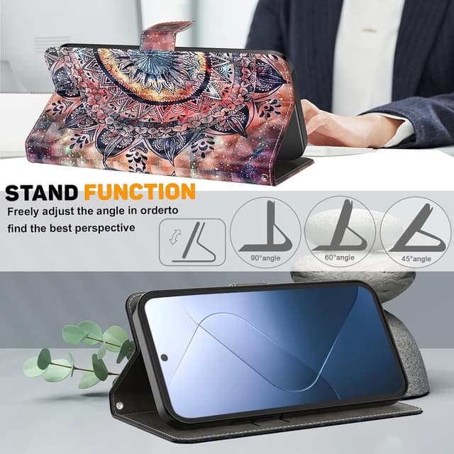 Detalle de BOLELAW Hülle für Google Pixel 9A – stoßfeste Flip Wallet mit Magnetverschluss, Standfunktion und 2 Kartenfächern (Mandala)