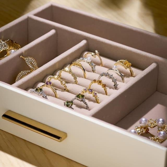 Thumbnail 6 de pickpiff 4-Layer Jewellery Box Organiser Case with Glass Window (Ivory Leather, Pink Velvet)