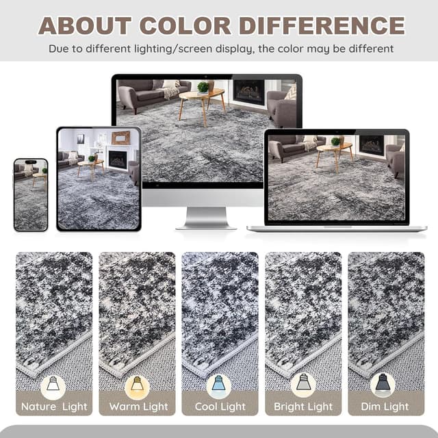 Detalle 2 de DMOYEST 10x12 Washable Low Pile Area Rug for Living Room, Bedroom, Dining Room & Office (Grey)