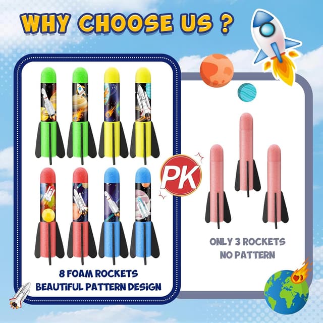 Detalle 2 de Anginne Rockets foam rocket launcher toy with adjustable launch angle (8 rockets) for kids 3–12