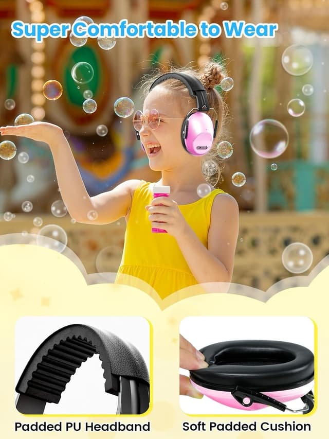 Detalle de Dr.meter Kids Ear Defenders (SNR 27.4dB) – Noise Cancelling Hearing Protection for Autism Sensory + Fireworks/Monster Trucks, Adjustable Headband