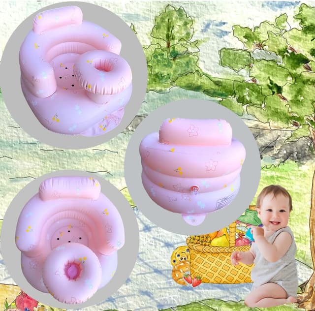 Detalle 2 de Pink Flower Tray Baby Inflatable Seat (4–24 Months) with Built-in Air Pump & Back Support