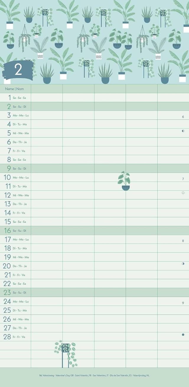 Detalle de GreenLine Green Vibes 2025 Familienplaner (22x45 cm) mit Spiralbindung – Familienkalender in 5 Spalten