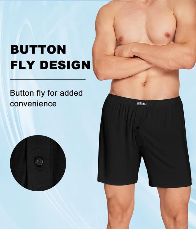 Detalle 2 de YESWEL Mens Boxers Bamboo Multipack (3-pack) with Button Fly, Loose Fit