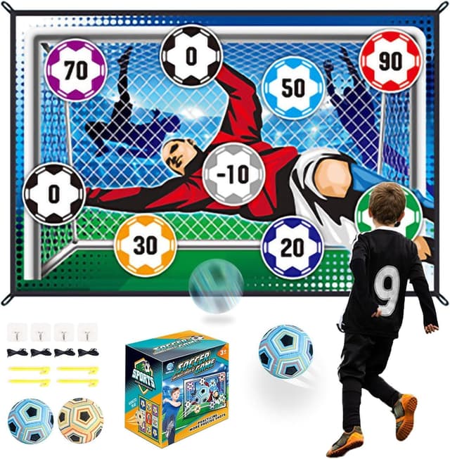 Detalle de Kids 2-in-1 Soccer Ball & Sandbag Throwing Game Set with Velcro Balls and Foldable Flannel Goals
