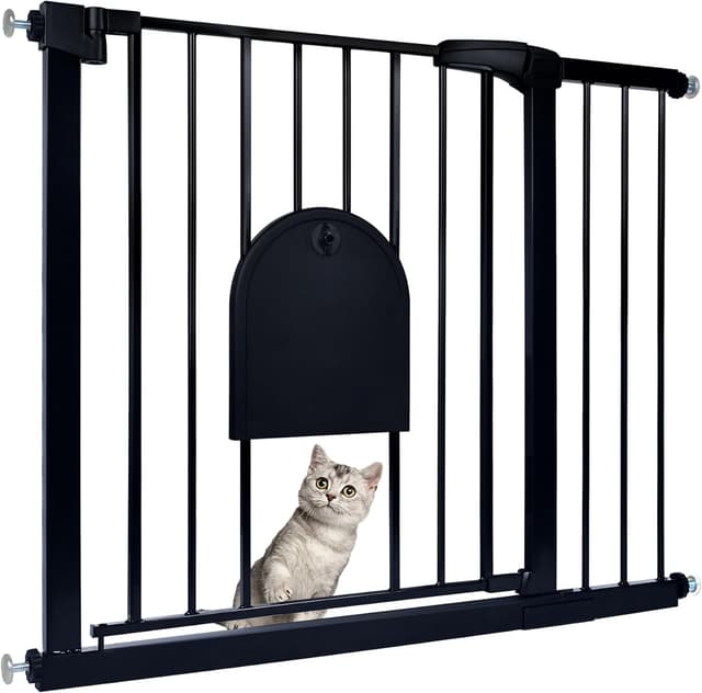 Detalle de Froadp Türschutzgitter Baby Treppengitter 95–105 cm mit Tür (ohne Bohren), schwarz – beidseitig schwenkbar