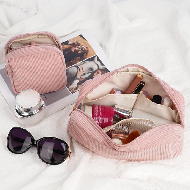 Detalle 2 de Aucuu Beauty Case da Viaggio Donna in velluto a coste (2 pezzi) con pochette e tasche interne