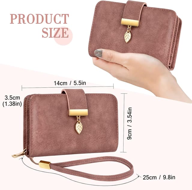 Detalle de Faneam Damen-Geldbörse aus Leder mit RFID-Schutz, klein, mit 14 Kartenfächern und Reißverschluss-Münzfach