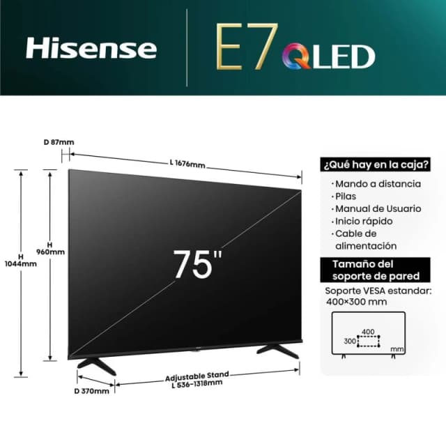 Thumbnail 3 de Hisense 75E7NQ Televisor 75" QLED UltraHD 4K HDR10