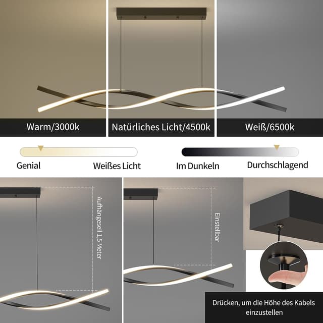 Detalle 2 de Mikeru Moderne LED-Pendelleuchte 100 cm