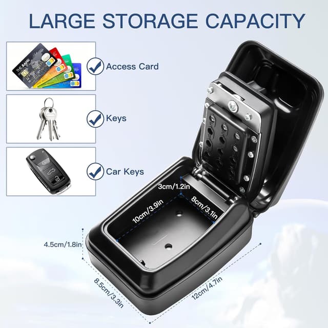 Detalle 1 de Tuocal Wall Mounted Key Safe with 12-Digit Resettable Combination and Weatherproof Cover