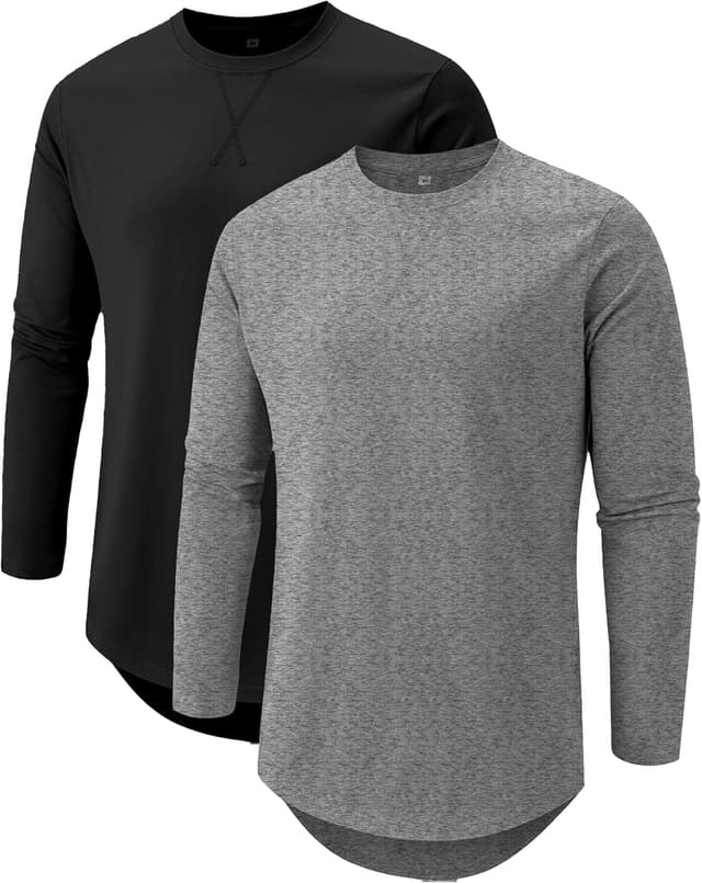 Detalle 2 de Comdecevis Men’s 2-Pack Cotton Crewneck T-Shirts (Longline, Hipster/Hip Hop Style)