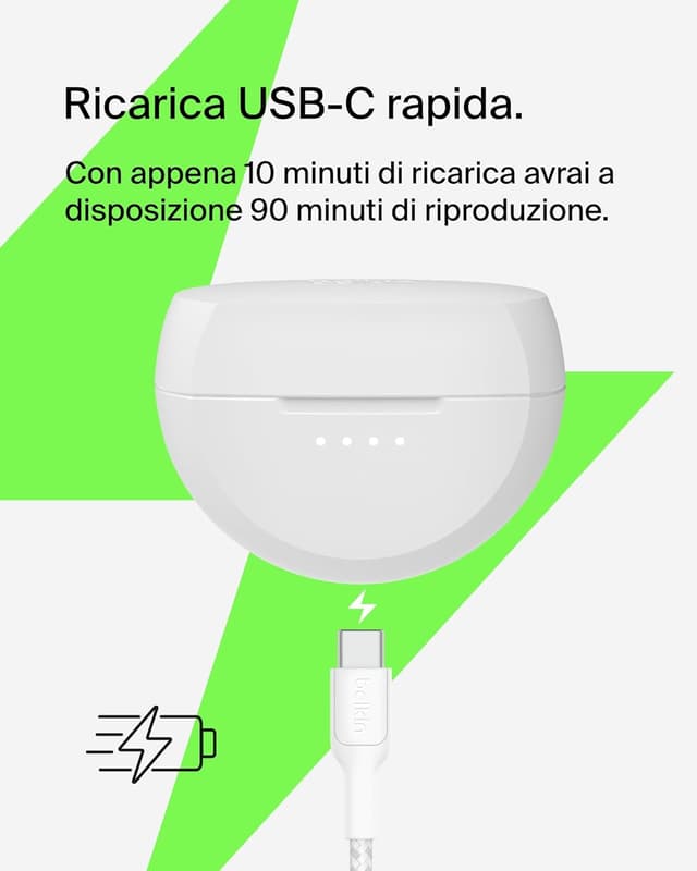 Thumbnail 6 de Belkin SoundForm Rhythm true wireless con microfono, ricarica USB‑C rapida e batteria fino a 28 ore (bianco)