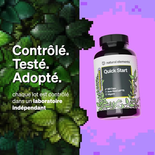 Detalle de Quick Start – 180 gélules (6 mois) avec caféine NewCaff®75, végan